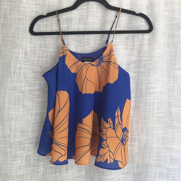 Marciano Tops - Marciano Large Bright Floral Crop Top with Chain